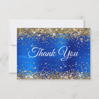 Gold Glitter Royal Blue Foil 50th Birthday Thank You Card