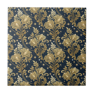 Gold Glitter Royal Palace Floral Damask Pattern Tile