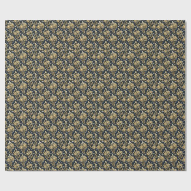Gold Glitter Royal Palace Floral Damask Pattern Wrapping Paper (Flat)