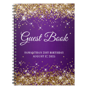 Gold Glitter Royal Purple 21st Birthday Guestbook Notebook