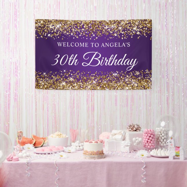 Gold Glitter Royal Purple 30th Birthday Welcome Banner (Party)