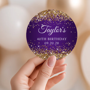 Gold Glitter Royal Purple 40th Birthday Classic Round Sticker