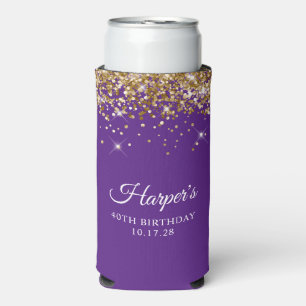 Gold Glitter Royal Purple 40th Birthday Seltzer Can Cooler