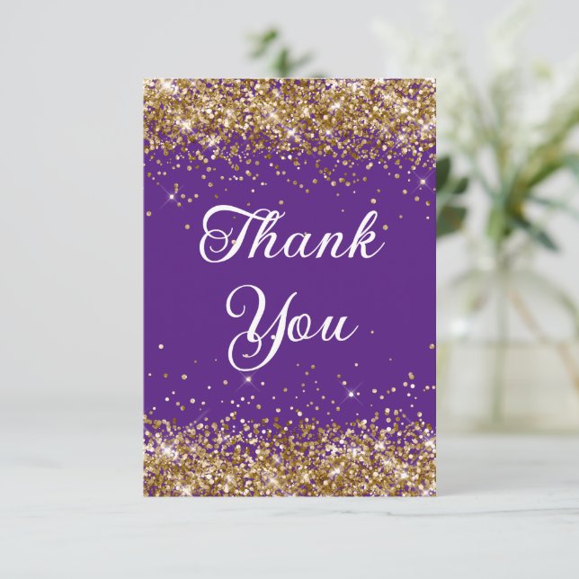 Gold Glitter Royal Purple 40th Birthday Thank You Card (Standing Front)