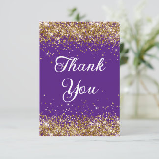 Gold Glitter Royal Purple 40th Birthday Thank You Card