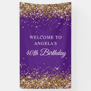 Gold Glitter Royal Purple 40th Birthday Vertical Banner