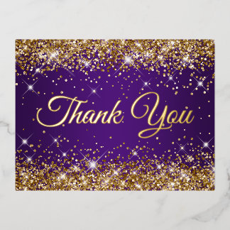 Gold Glitter Royal Purple 50th Birthday Thank You Foil Invitation Postcard