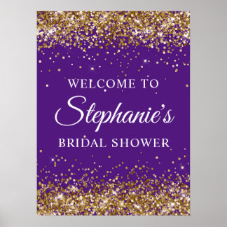 Gold Glitter Royal Purple Bridal Shower Welcome Poster