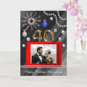 Gold Glitter Ruby Gems 40th Wedding Anniversary  Card
