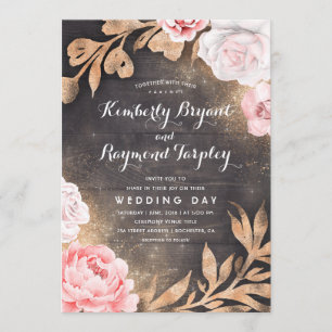 Gold Glitter   Rustic Country Floral Wedding Invitation