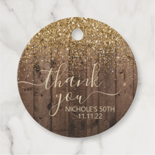 Gold Glitter Rustic Wood Thank You  Favour Tags
