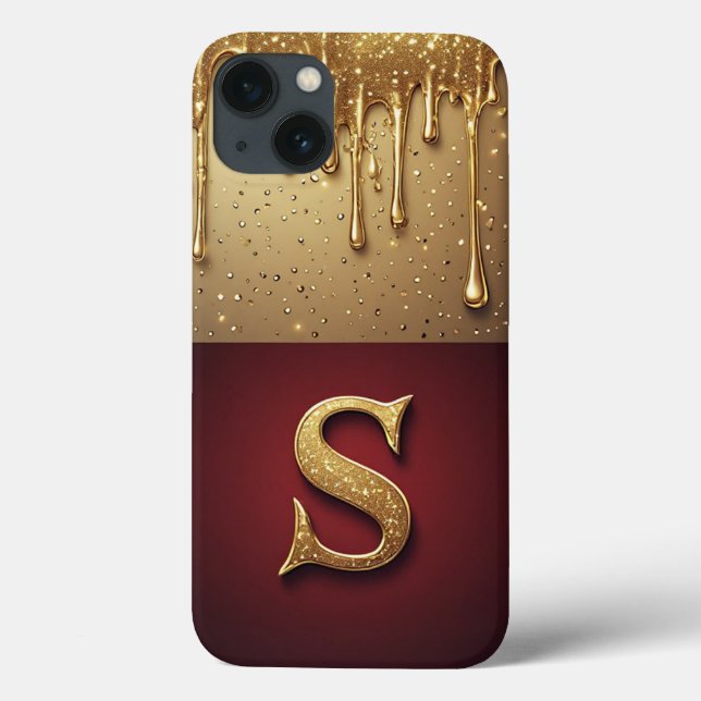 💎 Gold Glitter S Monogram With Dripping Custom Case-Mate iPhone Case (Back)
