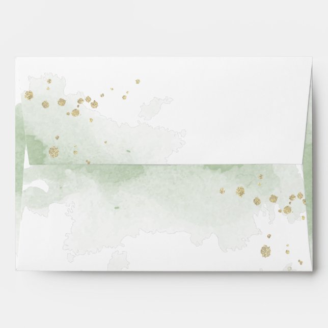 gold glitter sage green and white wedding envelope (Back (Top Flap))