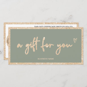 Gold glitter sage green logo gift certificate