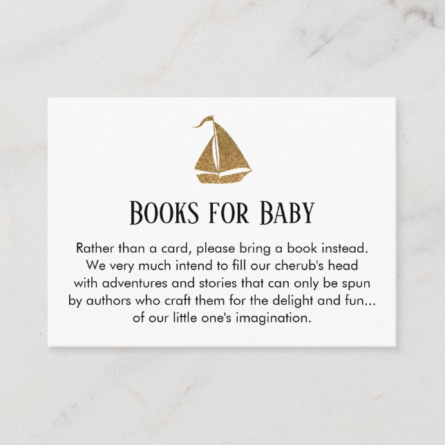 Gold Glitter Sailboat Book Request Insert Cards (Front)