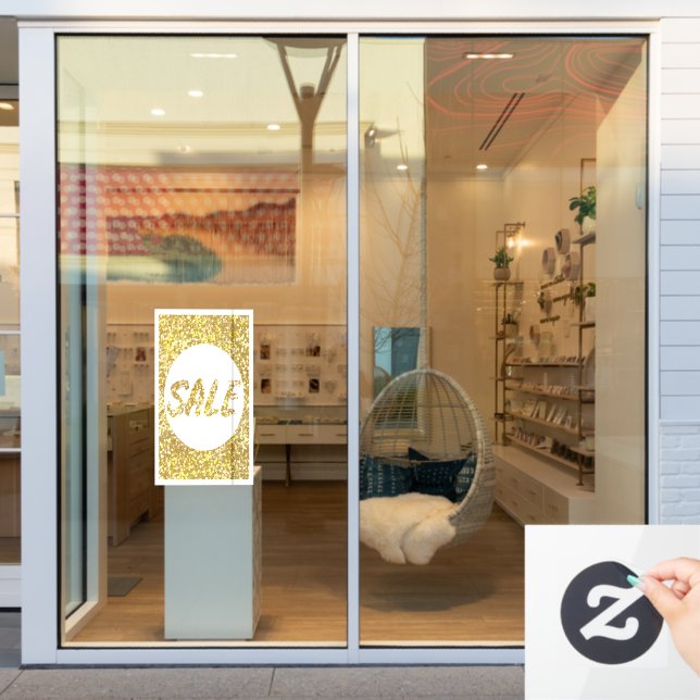 Gold Glitter SALE Sign Window Cling (Store Window)