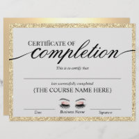 Gold Glitter Salon Certificate of Completion Award