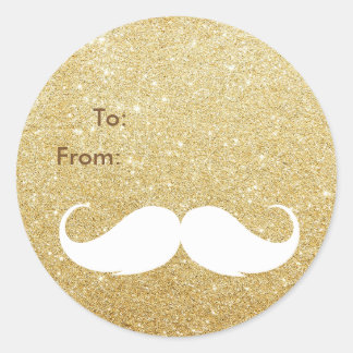 Gold Glitter Santa Moustache Holiday Gift Tag