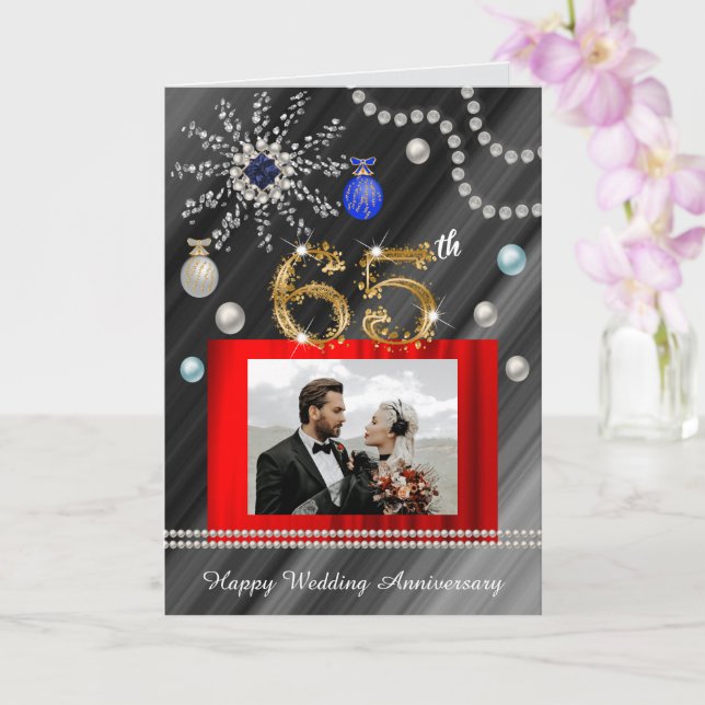 Gold Glitter Sapphire 65th Wedding Anniversary Card (Orchid)