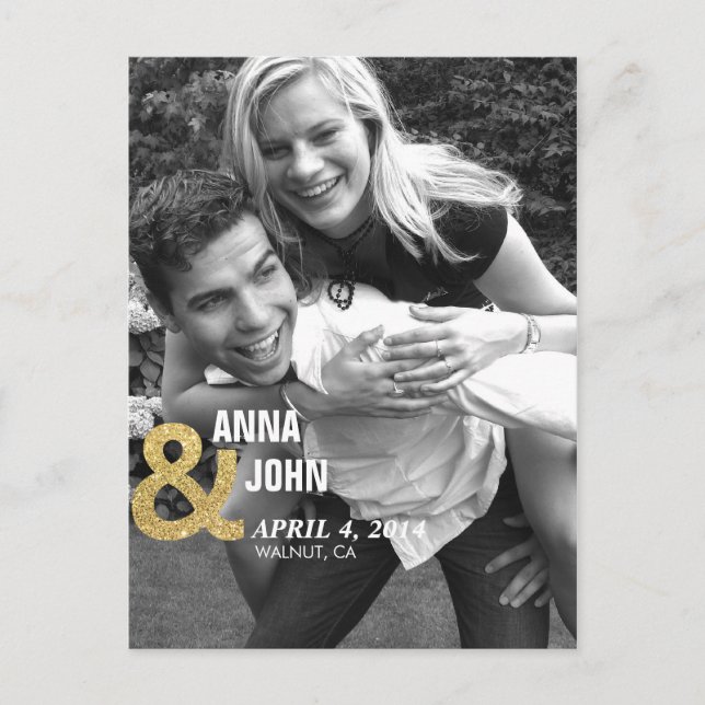 Gold Glitter Save The Date Announcement Postcard (Front)