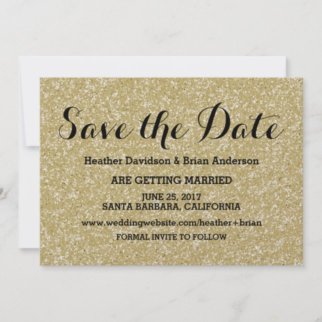 Gold Glitter Save the Date Invite (Front)
