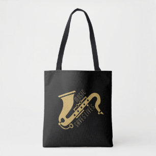 Gold Glitter Saxophon Illustration Custom text Tot Tote Bag