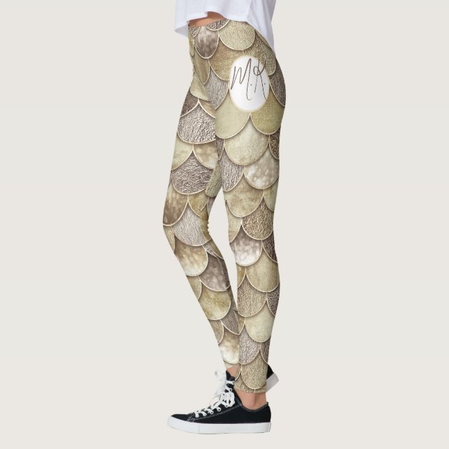 Gold Glitter Scales Monogram Mermaid  Leggings (Left)