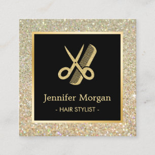 Gold Glitter Scissors Comb Hair Stylist Hair Salon Square Business Card
