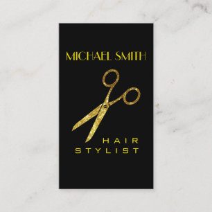 Gold Glitter Scissors Hair Stylist Appointment Card