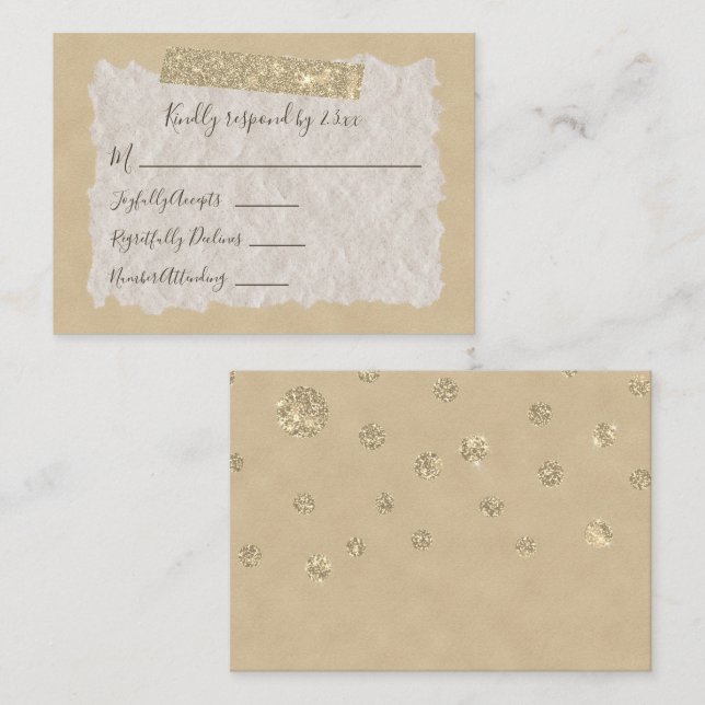 Gold Glitter Scrapbook Style RSVP Card (Front/Back)