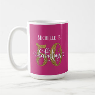 Gold Glitter Script 50 & Fabulous Over Hot Pink Coffee Mug