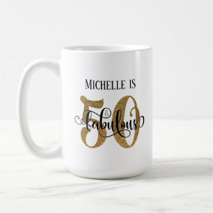 Gold Glitter Script 50 & Fabulous Over White Coffee Mug