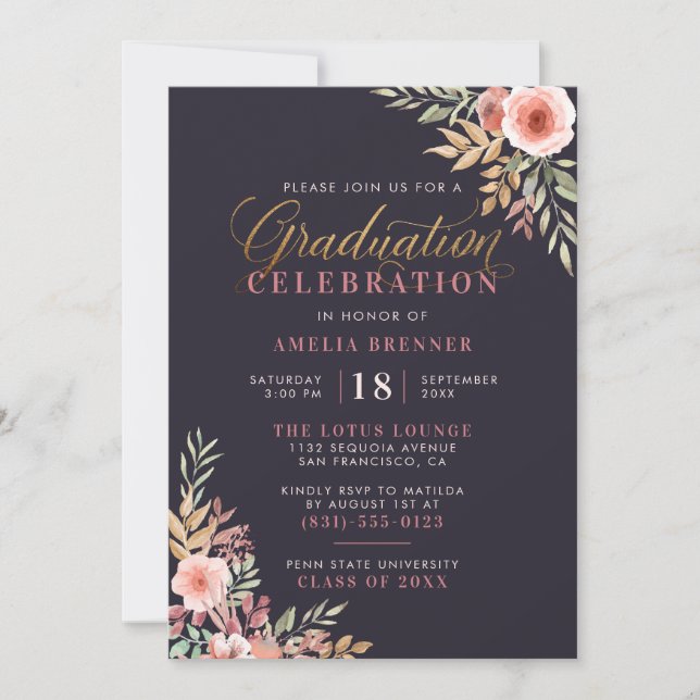 Gold Glitter Script Graduation Celebration Party Invitation (Front)