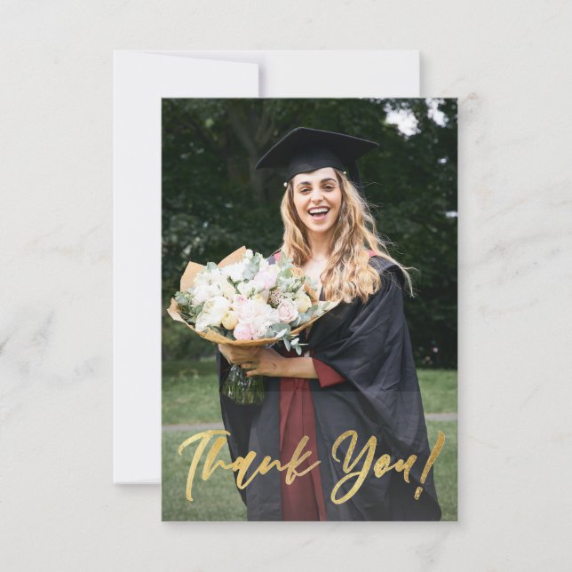 Gold Glitter Script Modern GRAD Thank You Card (Front)