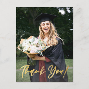 Gold Glitter Script Modern Photo Grad Thank You Postcard