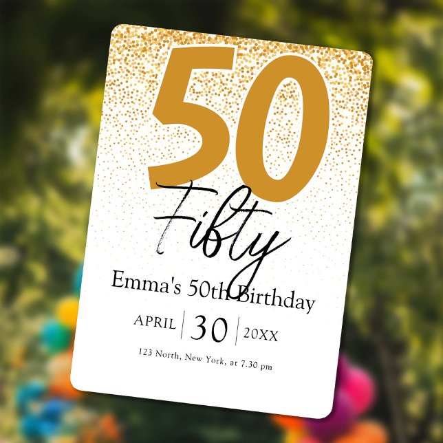 Gold glitter script Mom 50th birthday invitation (Gold glitter script Mom 50th birthday invitation)