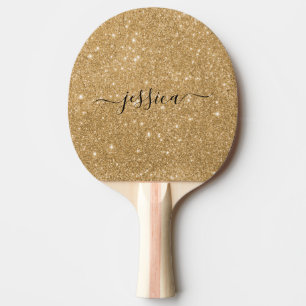 Gold glitter script name  ping pong paddle