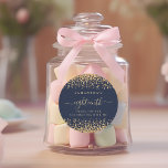 Gold Glitter Script Navy Blue 18th Party Thank You Classic Round Sticker<br><div class="desc">Gold Glitter Elegant Script Navy Blue Glam 18th Party Thank You. Sparkly glam for your favours in celebration of your eighteenth birthday, a faux glitter border is top and bottom on a classic navy blue, and eighteenth is in a stylish script with swashes. Easily personalise the text to your own...</div>