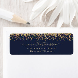 Gold Glitter Script Navy Blue Name Return Address