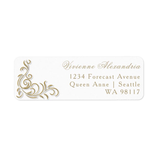 Gold glitter scroll return address label (Front)