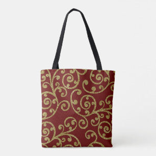 Gold Glitter Scrolls on Any Colour Tote Bag