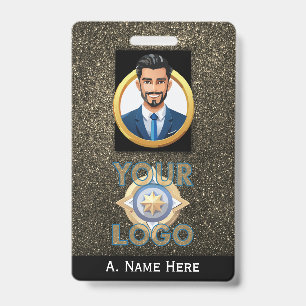 Gold Glitter Security ID Law Enforcement IT Name Badge