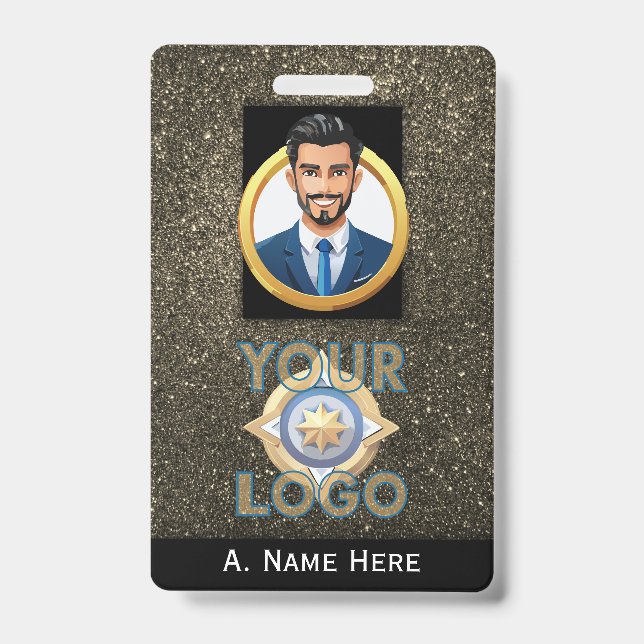 Gold Glitter Security ID Law Enforcement IT Name Badge (Front)