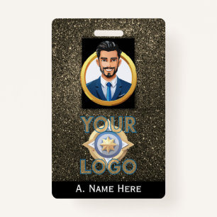 Gold Glitter Security ID Law Enforcement IT Name ID Badge