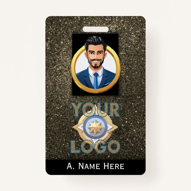 Gold Glitter Security ID Law Enforcement IT Name ID Badge (Front)