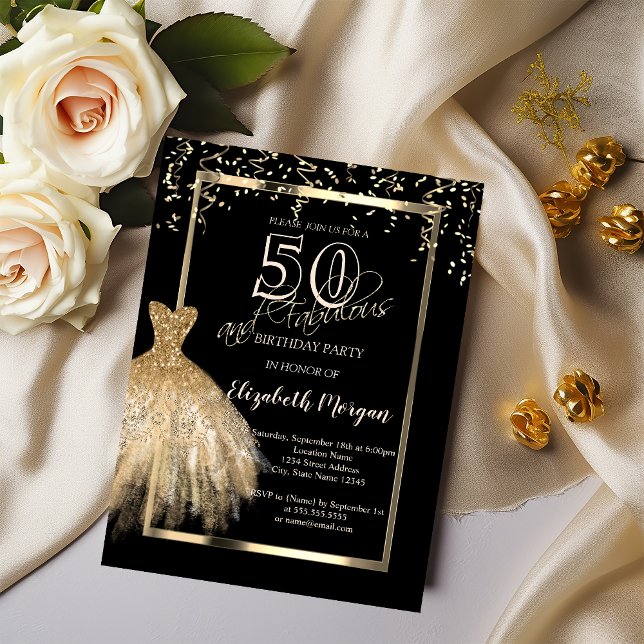 Gold Glitter Sequins Dress 50th Birthday  Invitation (Creator Uploaded)