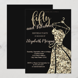 Gold Glitter SequinsDress,Black50th Birthday Party Invitation