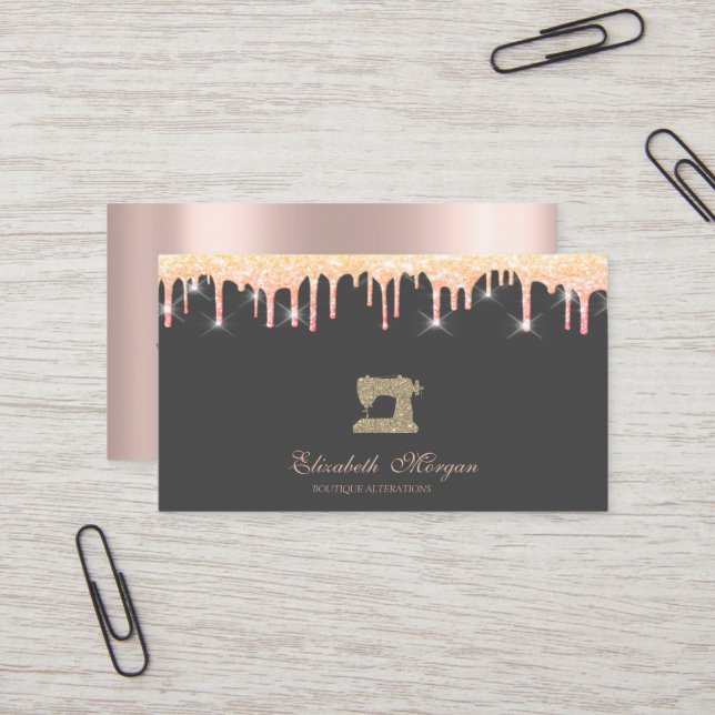 Gold Glitter Sewing Machine Glitter Drips Bakery   Business Card (Front/Back In Situ)