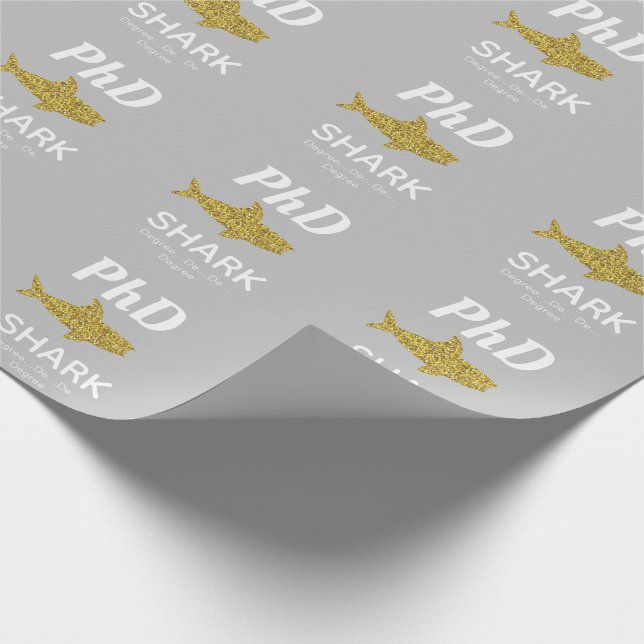 Gold Glitter Shark Grey PhD Graduation Wrapping Paper (Corner)