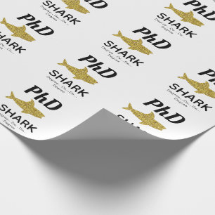 Gold Glitter Shark PhD Graduation Wrapping Paper